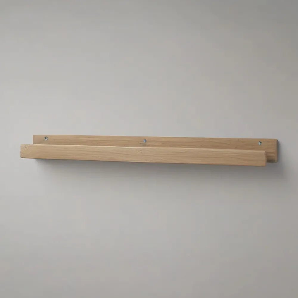 Regał, Półka ścienna 120 x 20 x 8 cm naturalny dąb w litym drewnie o zawieszonej strukturze liniowej