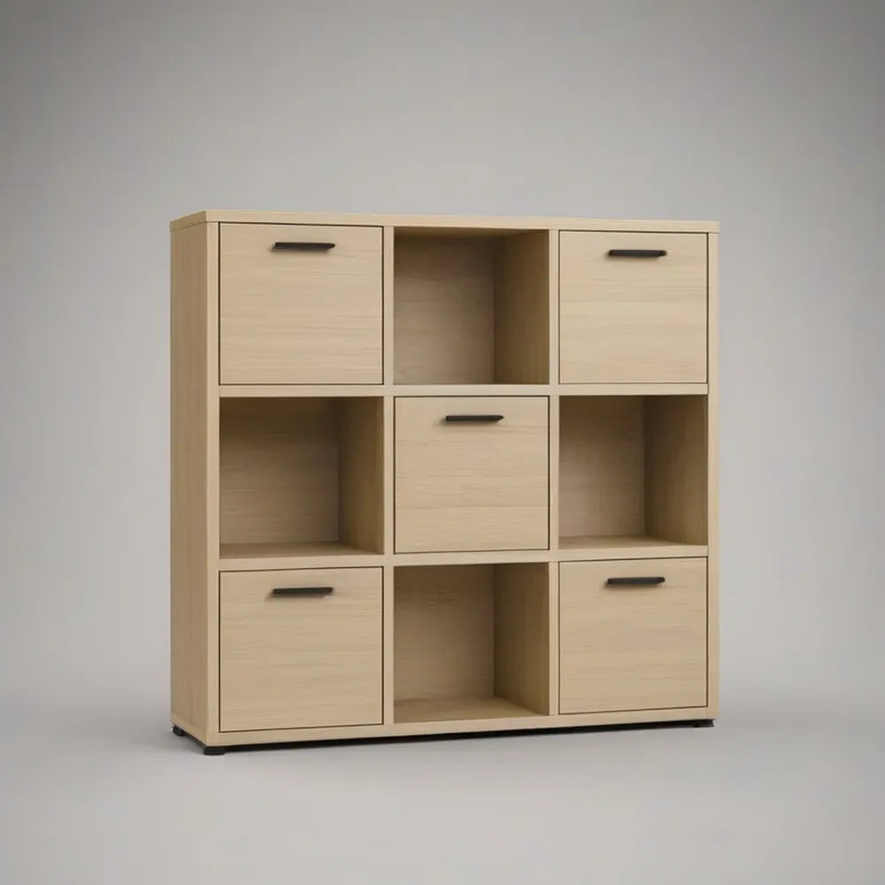 Regał stojący, Półka mielona 120 x 35 x 150 cm w MDF z otwartymi drzwiami i przegródkami