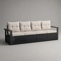 Sofa ogrodowa, Modułowa kanapa ogrodowa 260 x 80 x 70 cm w czarnym rattanie syntetycznym z białą śmietaną tapicerowane poduszki