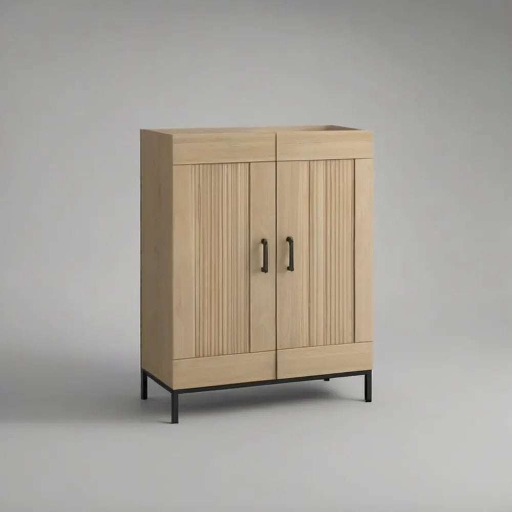 Kredens, Płyta pilśniowa MDF z efektem dębu naturalnego 120 x 40 x 140 cm ze stalową 2 drzwiami i czarnymi nogami
