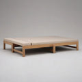 Łóżko dzienne, Podwójna sofa 160 x 200 cm w naturalnym drewnie z beżowym materacem i konstrukcją do przerabiania