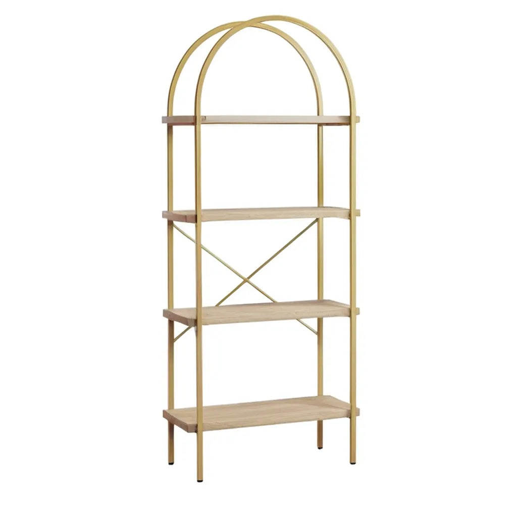 Regał, Łóżka z 4 półkami z MDF i stali w kształcie dębu Złoto 70 x 35 x 180 cm