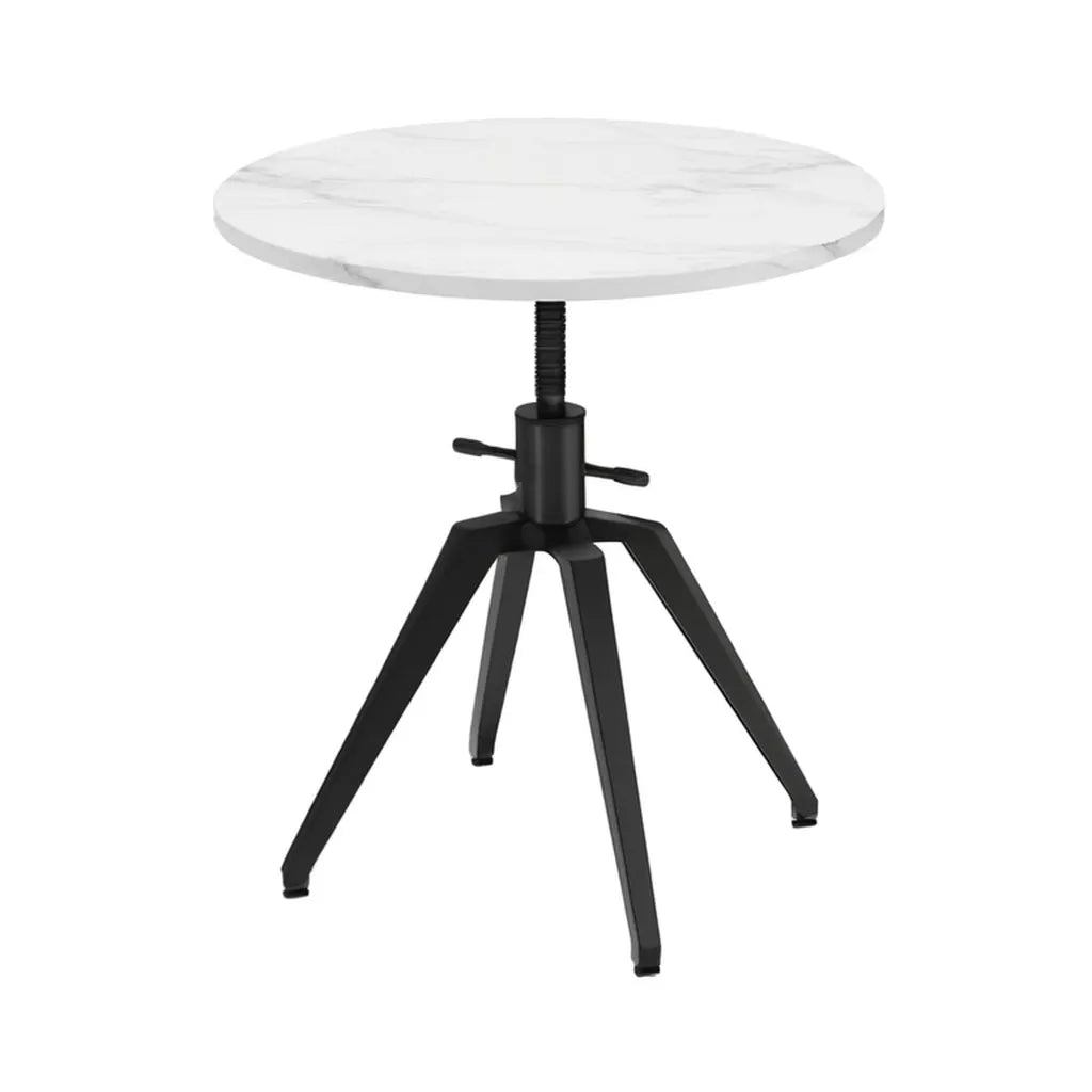 Stolik boczny, Regulowany wysokość stół boczny z marmurową płytą o wymiarach ok. Ø 60 cm czarny biały 45- 65 cm, 45–65 cm