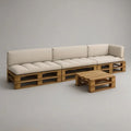 Sofa ogrodowa, Zestaw modułowej sofy ogrodowej 360 x 90 x 75 cm w litym drewnie z poduszkami stołowymi i beżowymi