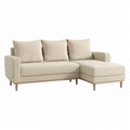 Sofa, Kanapa narożna 3 fotele z krzesełkiem z prawej w beżowym poliestrze 220 x 145 x 85 cm