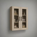 Kredens, Deska boczna ściana 80x35x90 cm w lekkim dębie MDF efekt z 2 drzwi szklanych