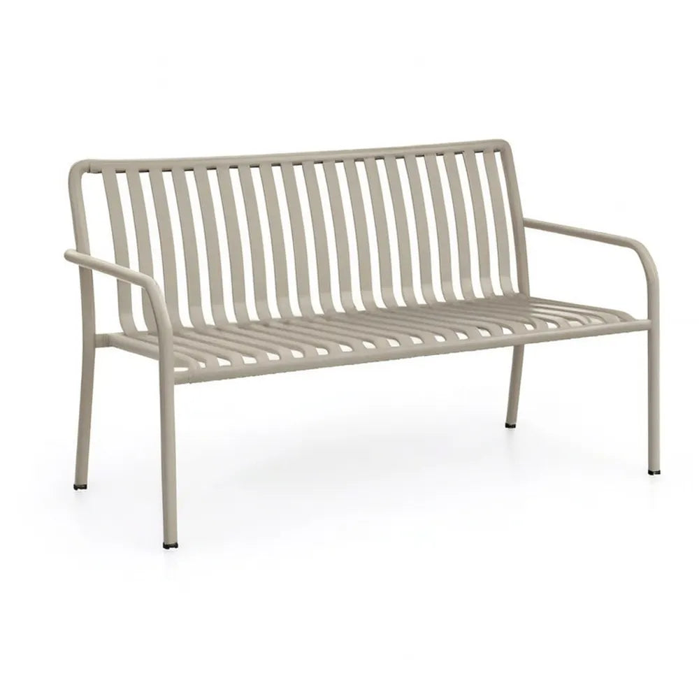 Ławka ogrodowa 2- fotelik 120 x 60 x 85 cm beżowy z aluminium z podłokietnikami i oparciem