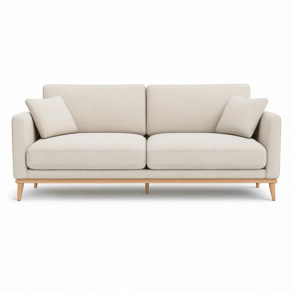 Sofa 2 liniowe siedzenia w beżowym poliestrze z litymi nogami z drewna 190 x 85 x 82 cm