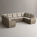Sofa ogrodowa, 300x90x70 cm modułowa kanapa ogrodowa narożna w syntetycznym beżowym rattanie z wyściełanymi poduszkami