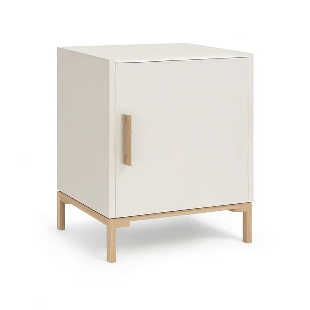 Szafka nocna, Prostokątny stół do spania 1 drzwi w MDF i hevea biały 40 x 35 x 60 cm