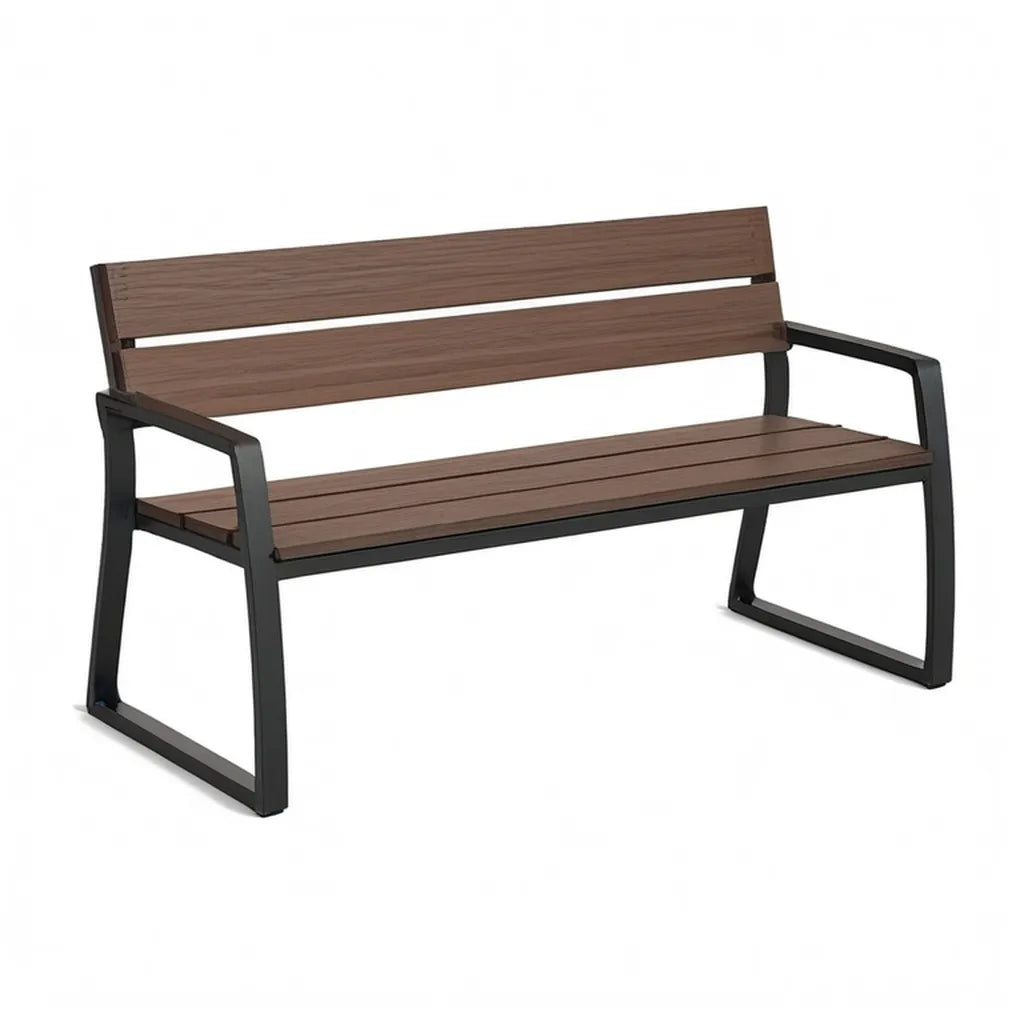Ławka ogrodowa 2 prostokątne miejsca ze stalową podłokietnikiem i czarny brązowy WPC 122 x 60 x 80 cm