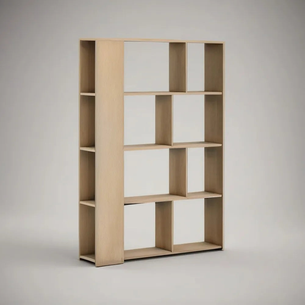 Regał stojący, Półka mielona 180 x 35 x 200 cm beż w lekkim dębie MDF z otwartymi półkami prostokątna konstrukcja