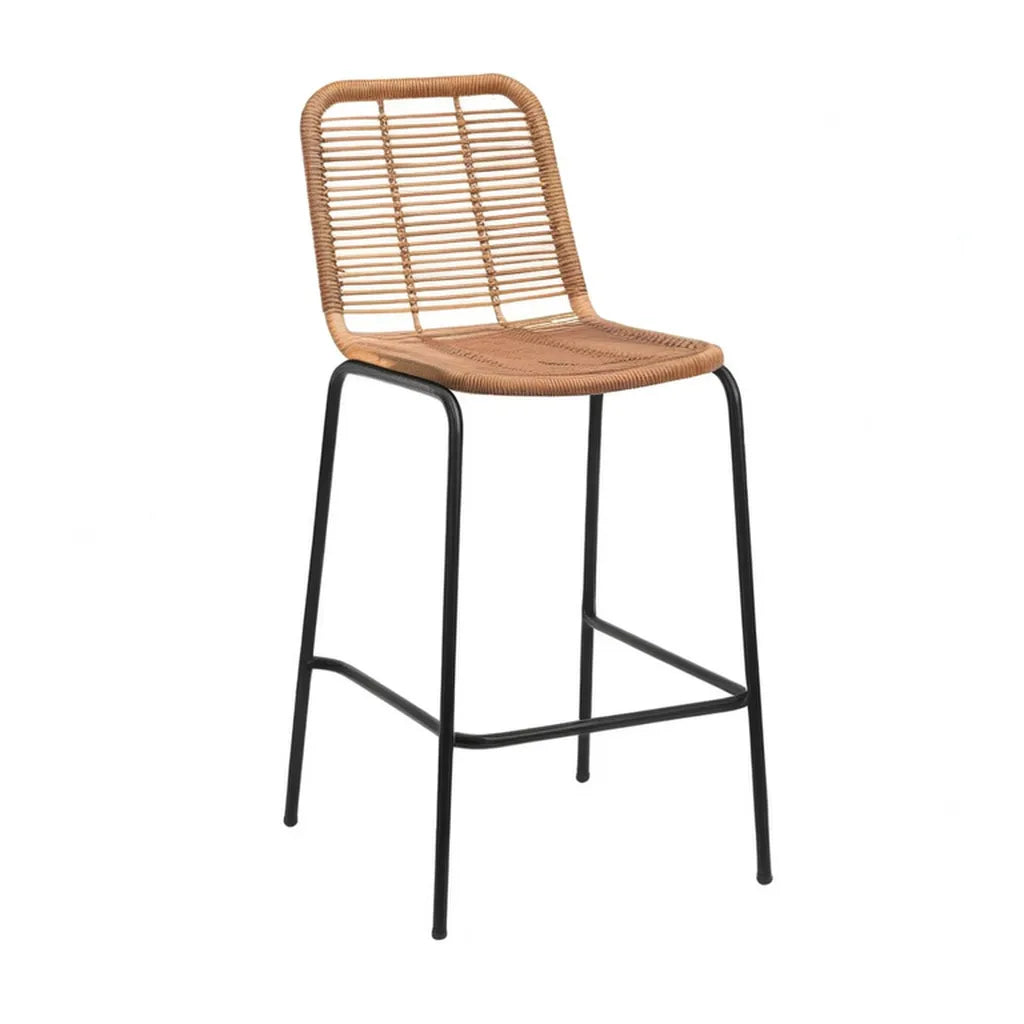 Krzesło ogrodowe, Ogrodowy stołek bar w syntetycznym rattanie PE i stali okrągły kształt naturalny czarny 45 x 53 x 100 cm