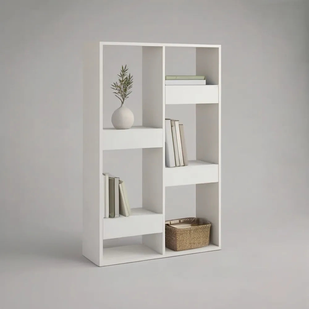 Regał, Budełka na podłoże 100x30x180 cm w kolorze białym MDF z 8 otwartymi półkami