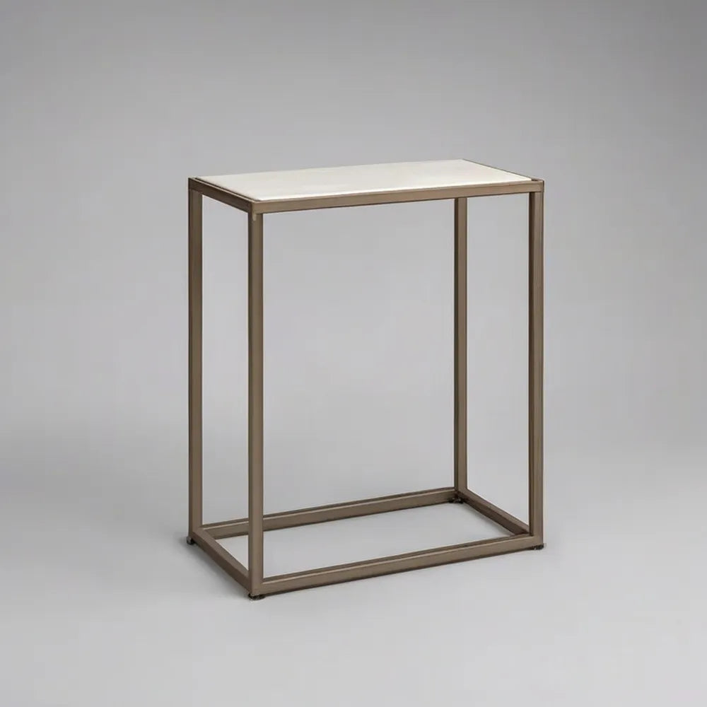 Stolik boczny, Stół boczny 60 x 35 x 70 cm z białym marmurem efekt górny i złocone stalowe rama