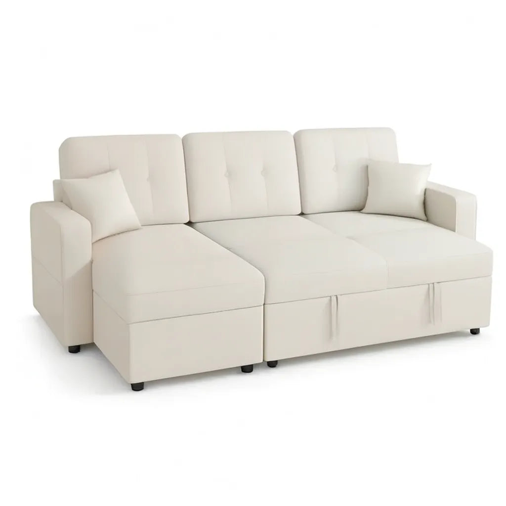 Sofa, Wyjąć 3 miejsca w kolorze prostokątnym w kremie poliestrowym 230 x 90 x 88 cm