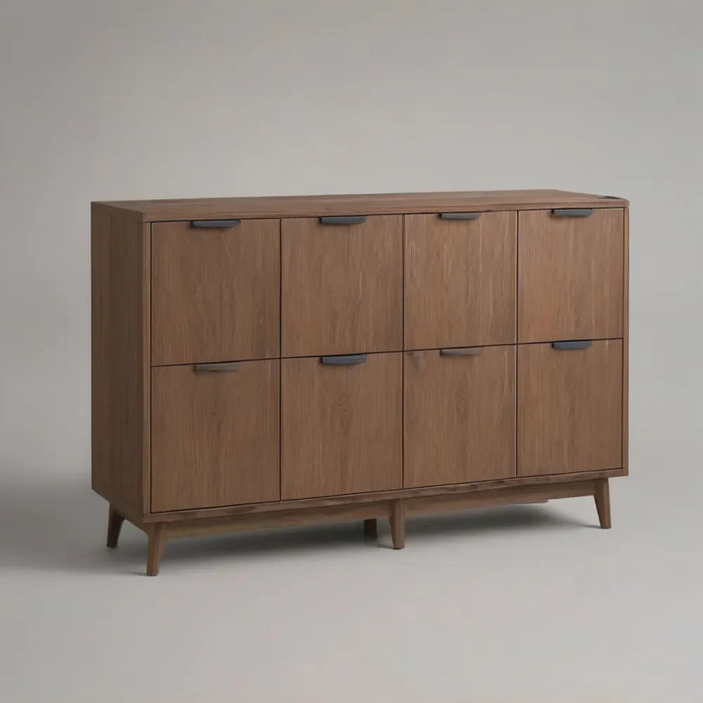 Kredens, Pas 200 x 45 x 85 cm w naturalnym działaniu orzecha włoskiego MDF z 8 zawiasami