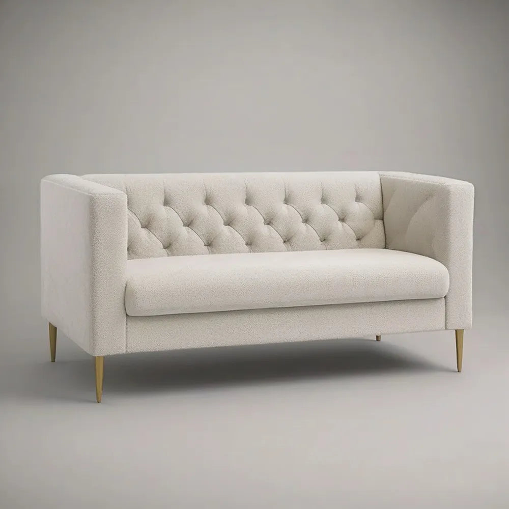 Sofa 3 miejsca 220 x 90 x 85 cm w beżowym bukle tkaniny ze złotymi nogami