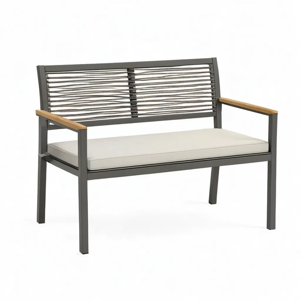 Ławka ogrodowa 2 siedzenia 123 x 65 x 85 cm w aluminiowej linie poliestrowej i naturalnej beżowej akacji antracytowej