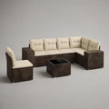 Sofa ogrodowa, Ustaw kąt kanapa ogrodowa 8 miejsc 320x220x75 cm w brązowym syntetyczny rattan z beżowymi poduszkami i małym stołem