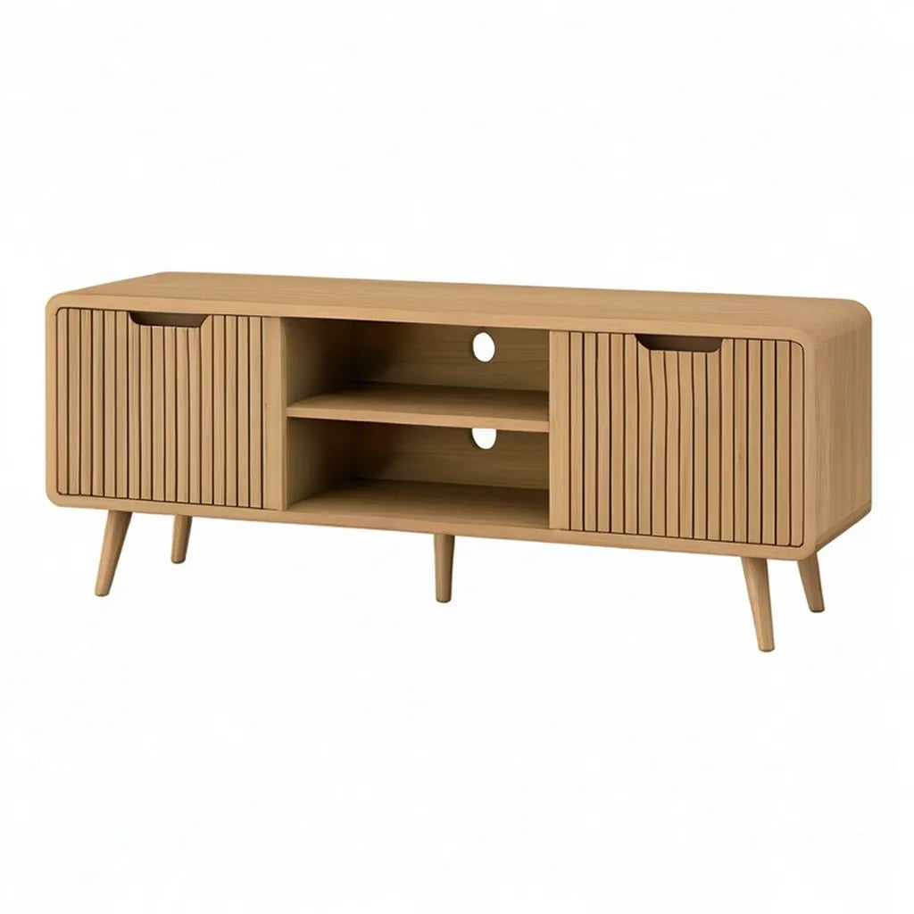 Kredens, Pokój dzienny o niskim obciążeniu cieplnym 160 x 40 x 75 cm w MDF z okleinowanym naturalnym dębem prostokątnym z 2 drzwiami i 2 półkami