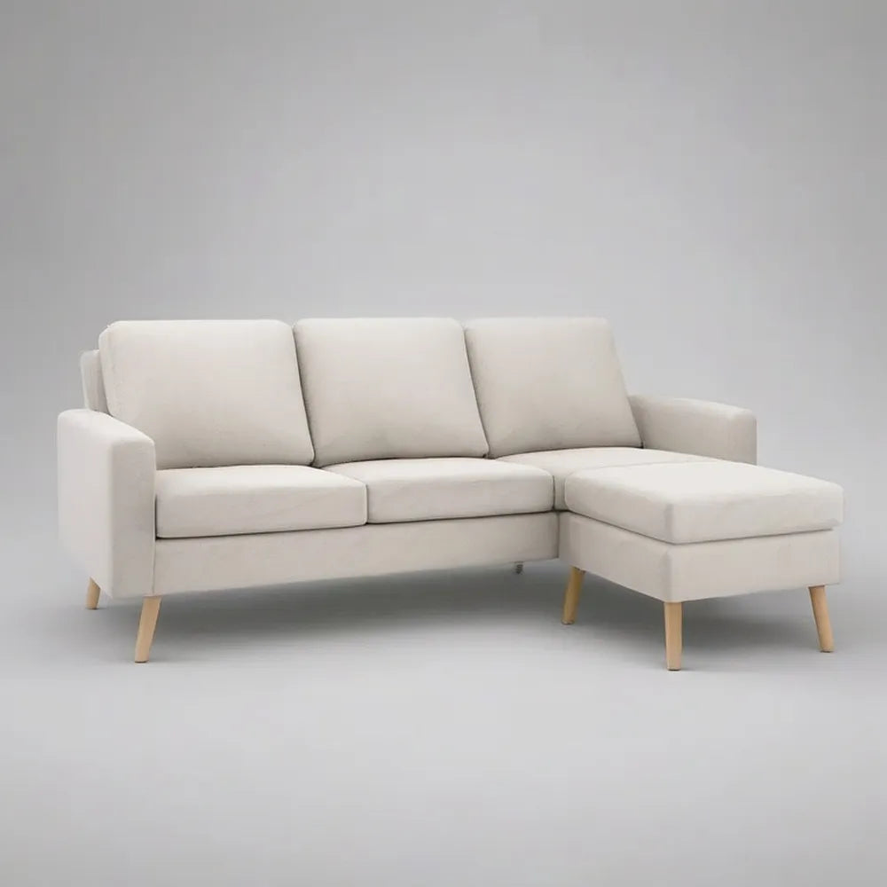 Sofa, Kanapa narożna 260 x 160 x 85 cm w beżowej tkaninie z prawym półwyspem