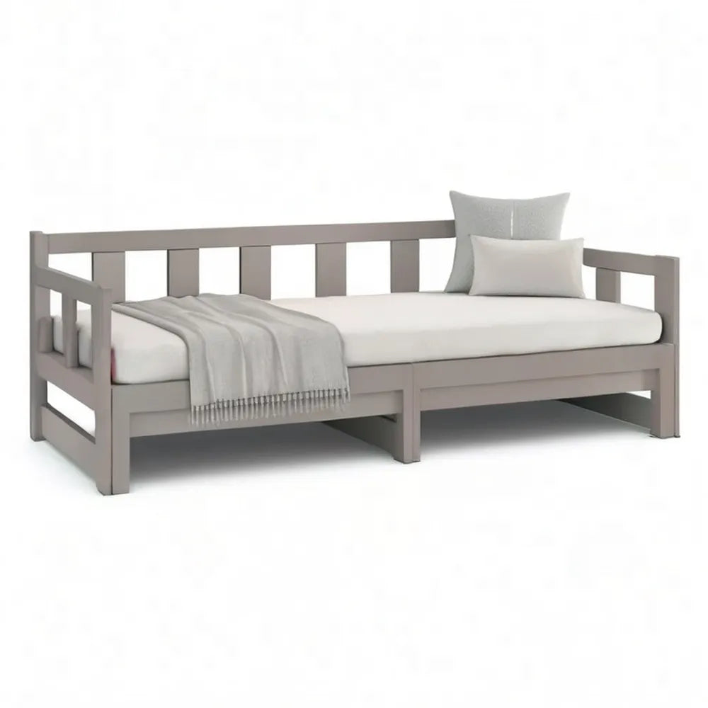 Łóżko sofa 90 x 200 cm szary z drewnianą ramą i oparciem