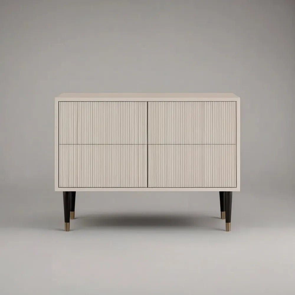 Kredens, Biała płyta MDFboard 160x40x80 cm z 4 drzwiami i czarnymi nogami