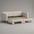 Łóżko dzienne, Podwójna sofa Łóżko 160 x 200 cm Beżowa tapicerowana z przekształcalną strukturą i deską rozdzielczą z podłokietnikami