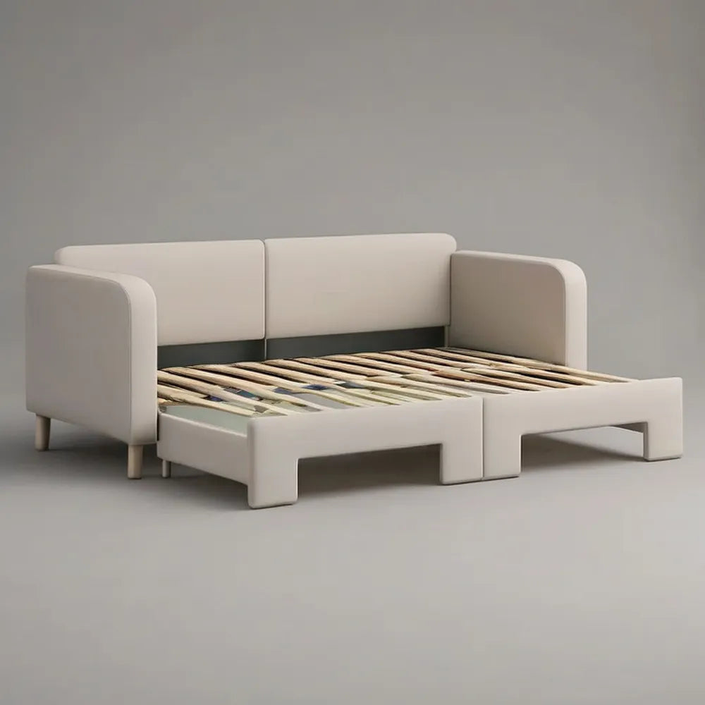 Łóżko dzienne, Podwójna sofa Łóżko 160 x 200 cm Beżowa tapicerowana z przekształcalną strukturą i deską rozdzielczą z podłokietnikami