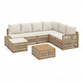 Sofa ogrodowa, 5-częściowy ogród salon zestaw narożna sofa z stołem i stolik kawa z litego drewna acacia i PE warkocz w przyrodzie beżowy 280 x 220 cm