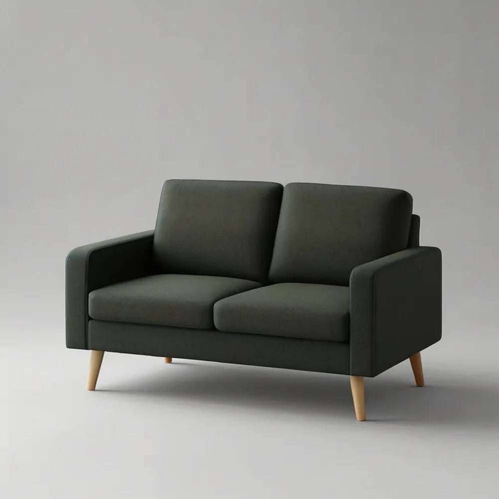 Sofa 2 fotele 150 x 85 cm w zielonym materiale z drewnianymi nogami i wyściełanymi poduszkami, 150 x 85 x 85 cm
