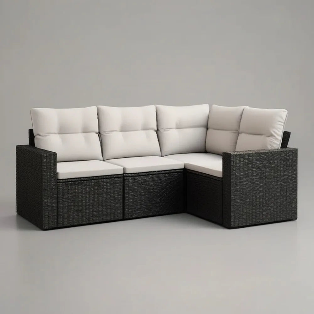 Sofa ogrodowa, Moduł 270 x 210 cm 270 x 210 cm w czarnym rattanie syntetycznym z wyściełanymi poduszkami beżowymi