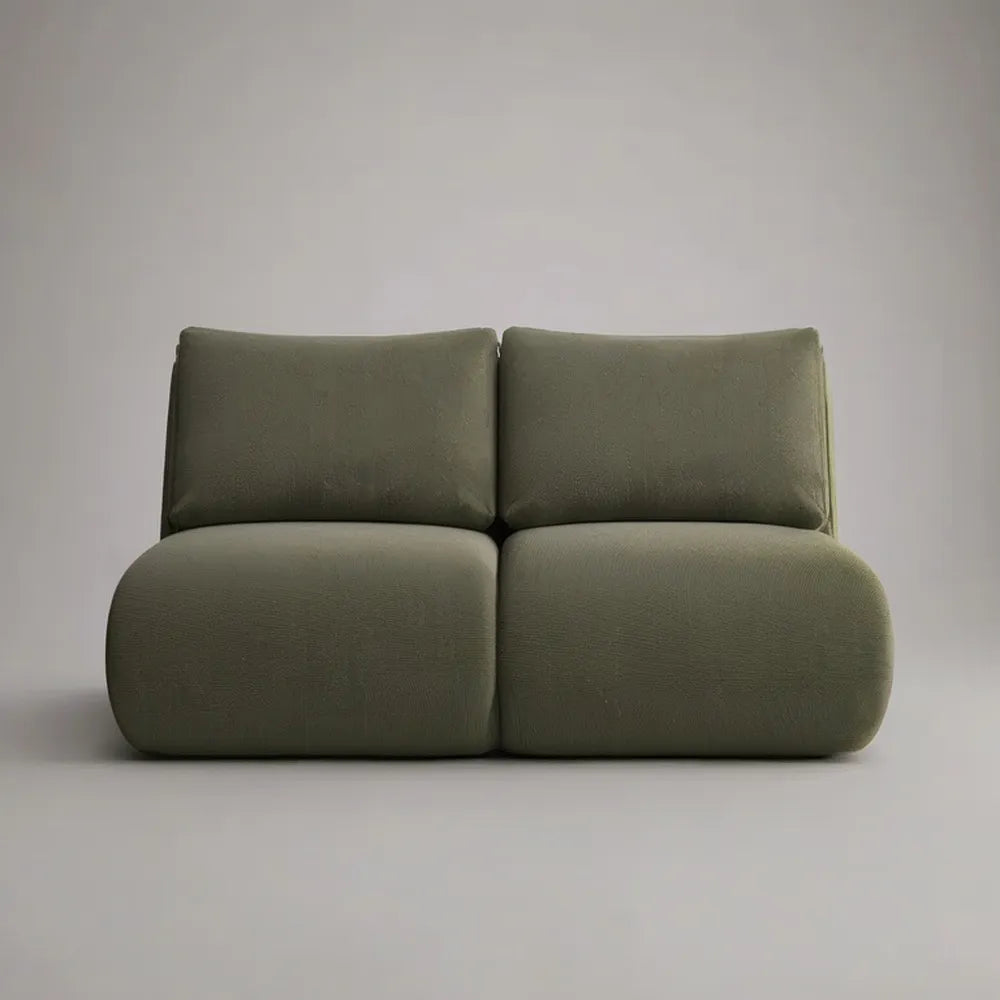 Sofa 2 siedzenia 180 x 95 x 75 cm oliwkowa zieleń z tapicerką i wyściełanymi poduszkami