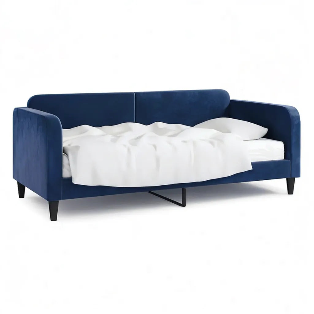 Łóżko dzienne, 3-osobowa sofa rozkładana 220 x 90 x 85 cm aksamit poliestrowy granatowy