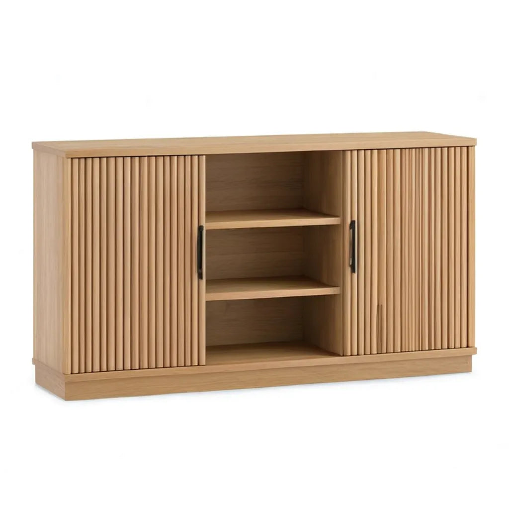 Kredens, 2 drzwi przesuwne MDF deska boczna fornirowana dębem naturalnym 120 x 40 x 80 cm