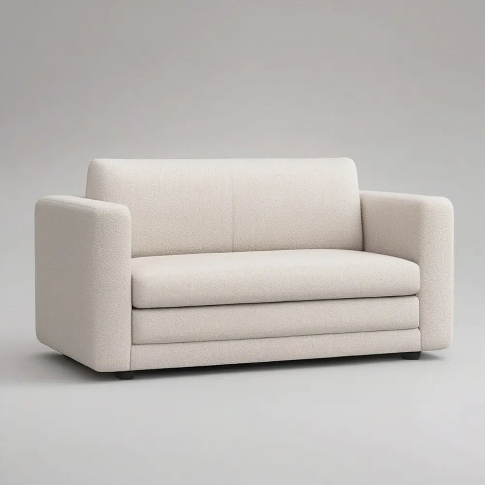 Sofa 3 fotele w beżowym bukle tkaniny 220 x 90 x 80 cm z wyściełaną poduszką