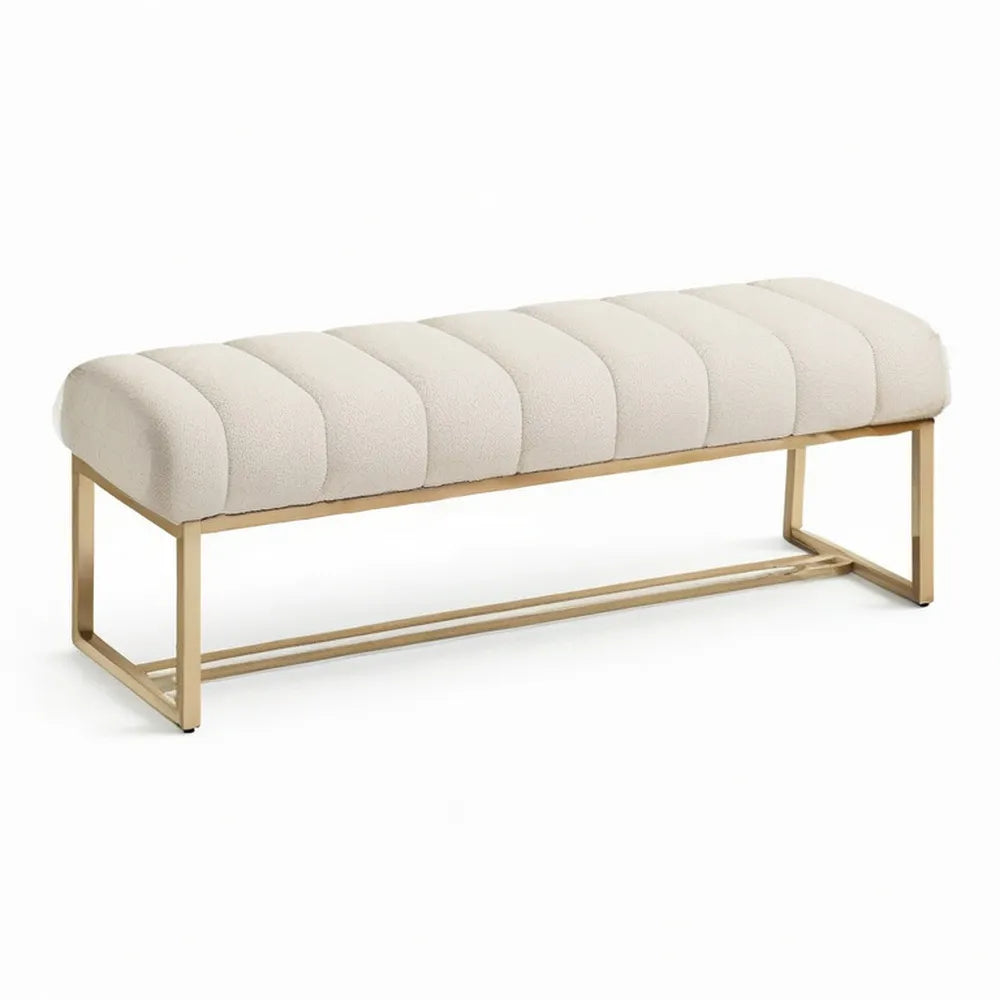Ławka 140 x 40 x 45 cm beż z tapicerowanym siedziskiem i metalową ramą