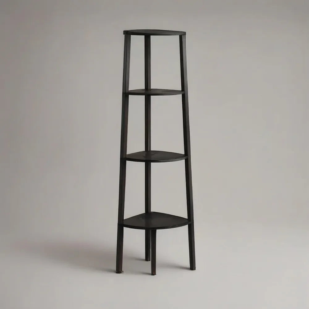 Regał stojący, Półka na rogu 35 x 35 x 160 cm w czarnej stali z 4 półkami