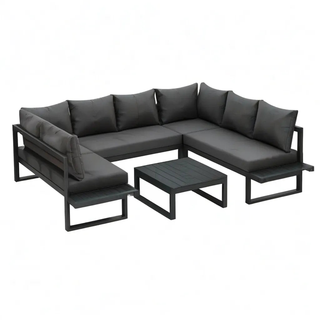 Sofa ogrodowa, Ogród salon narożnik sofa 5-część aluminium poliester narożnik kształt czarny antracyt 250 x 250 x 63 cm