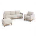 Sofa, Zestaw sof 3 kawałki z kanapą 3 fotele fotel i ottoman w beżowy poliester z nogami w litym drewnie 210 x 88 x 85 cm