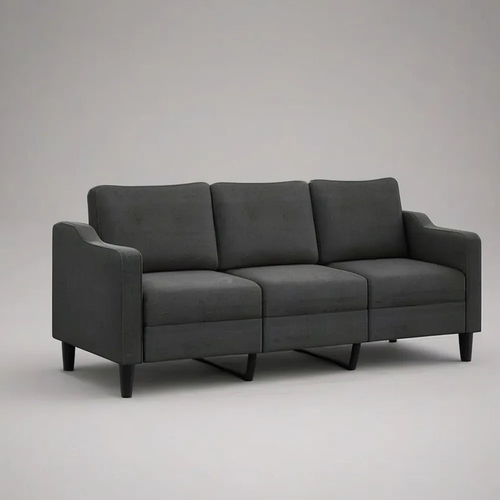 Sofa 3 fotele 220 x 90 x 85 cm w ciemnoszarej tkaninie z czarnymi nogami