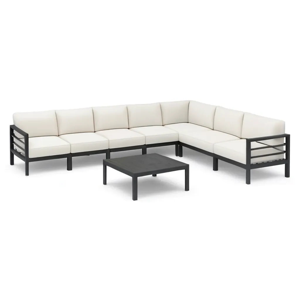 Sofa ogrodowa, Ogród Lounge narożna kanapa zestaw 3- część aluminium prostokątna czarny krem 240 x 240 x 65 cm z stolik kawowy 70 x 70 x 35 cm