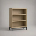Regał, Drewniana biblioteczka podłogowa z otwartymi półkami i czarną konstrukcją 100 x 35 x 150 cm