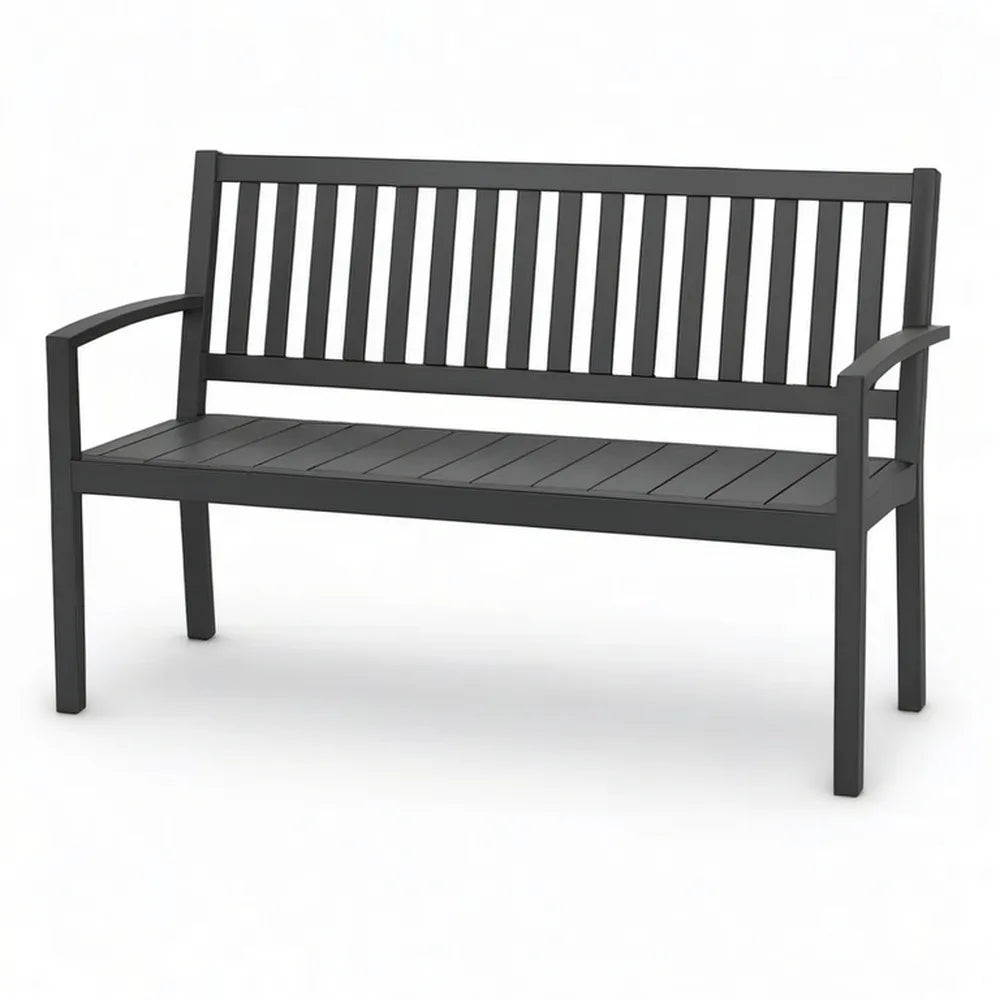 Ławka ogrodowa 150 x 60 x 85 cm czarny z aluminium z oparciem i podłokietnikami