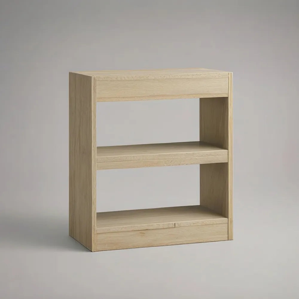 Regał, Zakładka niska 80 x 35 x 90 cm w dębie naturalnym MDF z 3 otwartymi półkami