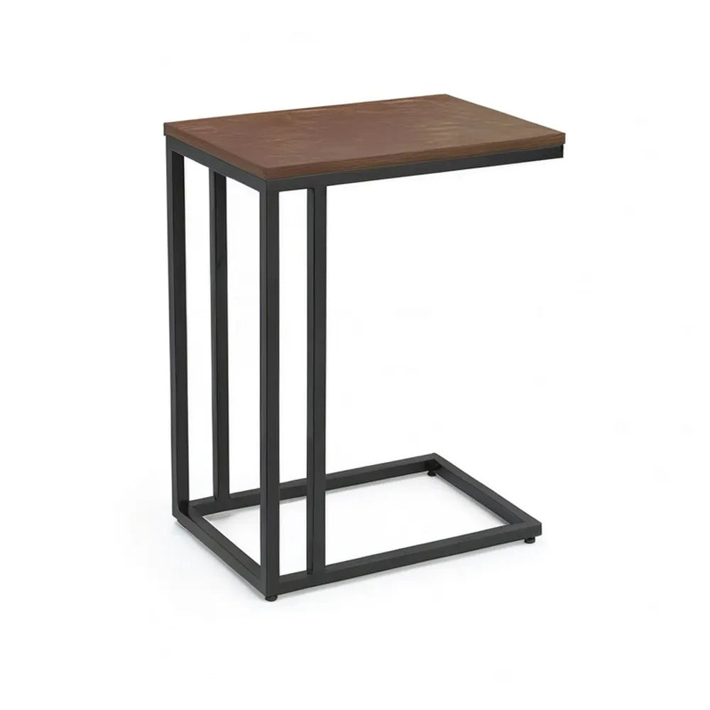 Stolik boczny, Stół boczny 45 x 45 x 60 cm z drewnianą płytą metalowa rama prostokątny stolik do kawy brązowy czarny
