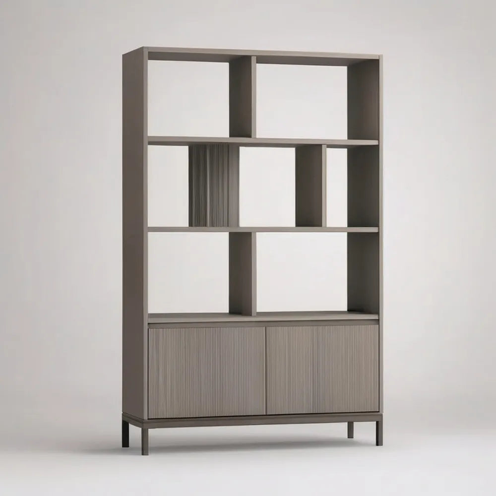 Regał, Zakładka 100 x 35 x 180 cm szary MDF z drzwiami dolnymi i otwartymi półkami