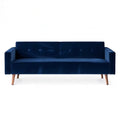 Sofa 3 miejsca w granatowy poliester aksamit z litych nóg z drewna 210 x 82 x 84 cm
