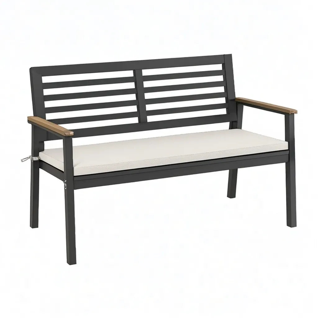 Ławka ogrodowa 2-fotelik ze stali Acacia lite drewno prostokątne czarny charakter beżowy 120 x 65 x 90 cm